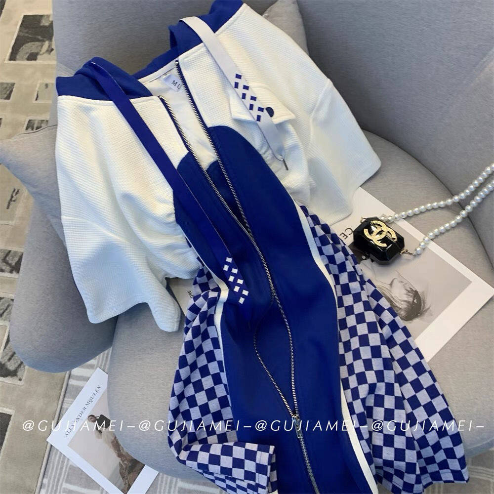 Hooded Plaid Dress New Women's Fashion Temperament Retro Hong Kong Flavor Ins French Retro Dress