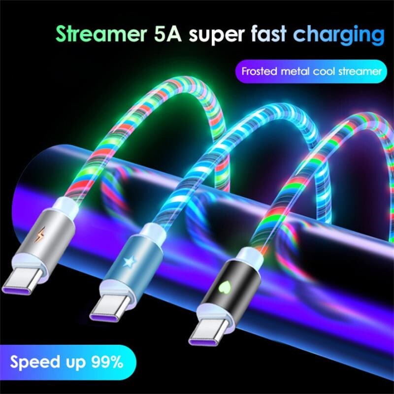 [HOT W] LED Light Glowing Cable Mobile Phone Charging Cables Micro USB Type C Charger For iPhone Xiaomi Huawei Samsung Charge Wire Cord