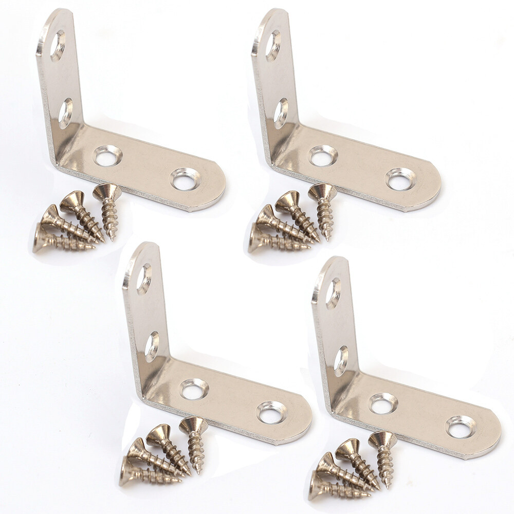 4PCS L Bracket Corner Brace Sets Sliver Stainlessy Steel 90 Degree Right Angle corner Brace Joint Bracket Fastener Furniture