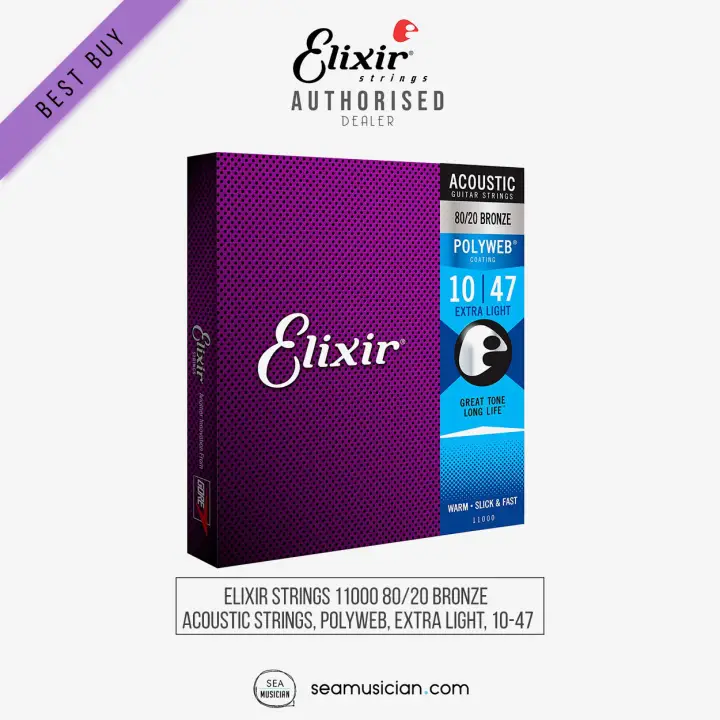 Elixir Ultra Light Acoustic Guitar Strings - Elixir 11000 Extra Light Polyweb 80 20 Bronze Gauge 10 47 Acoustic Guitar Strings Set Eli11000 Accoustic String Seamusician Lazada