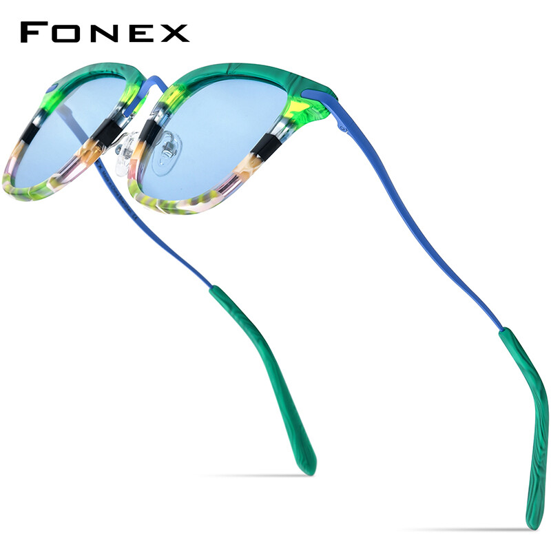 FONEX Acetate Titanium Polarized Sunglasses Men 2024 New Simple Fashion Colorful Square UV400 Sun Glasses Women Shades F85793T