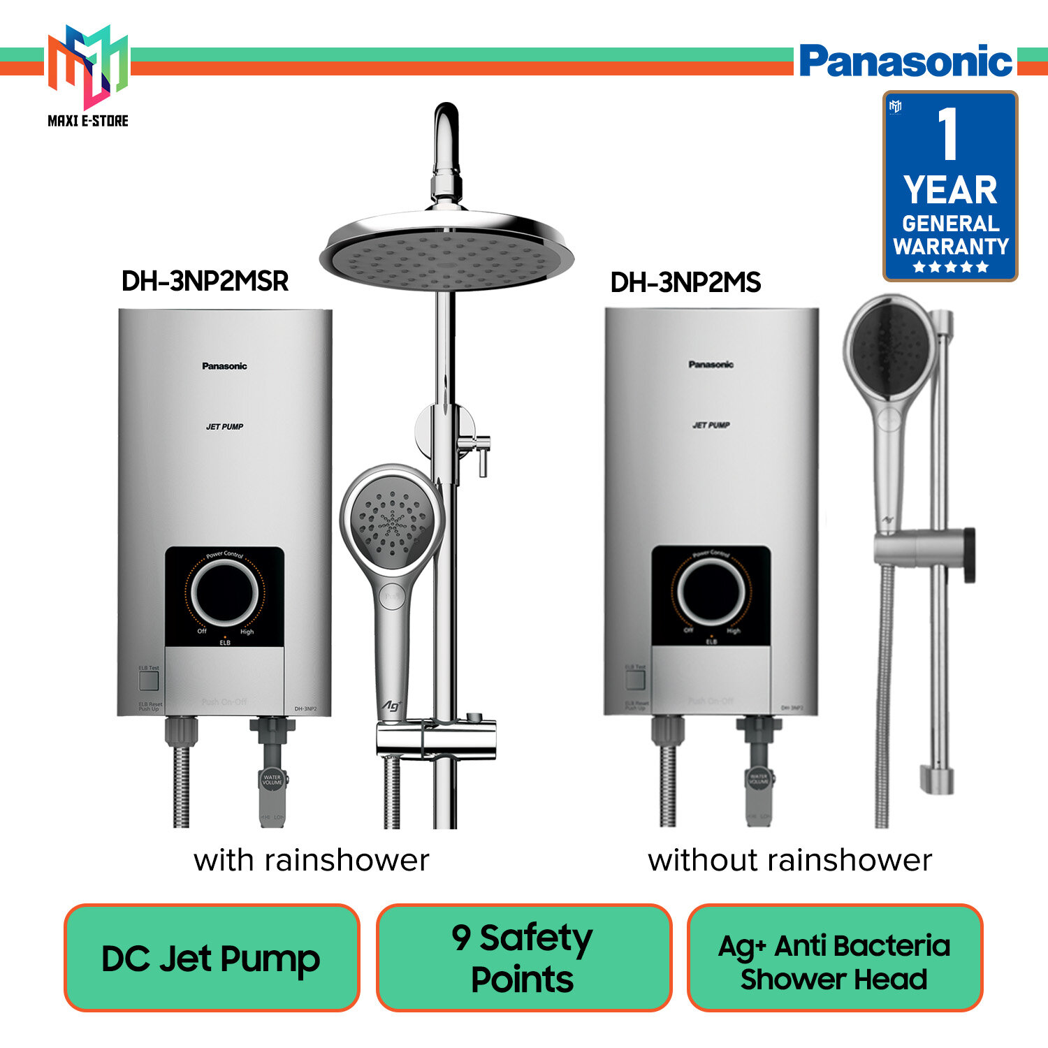 Panasonic Home Shower (Jet Pump) DH-3NP2MSR - with Rainshower / (Jet Pump)  DH-3NP2MS DC Pump AG Clean Shower Head | Lazada