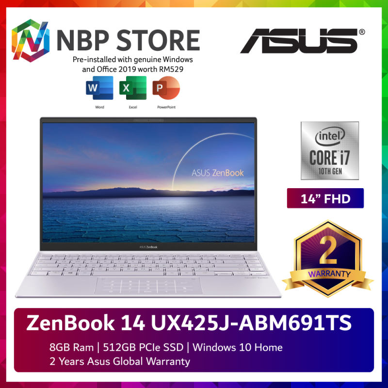 Asus ZenBook 14 UX425J-ABM691TS 14 FHD Laptop Lilac Mist ( i7-1065G7, 8GB, 512GB SSD, Intel, W10, HS ) Malaysia