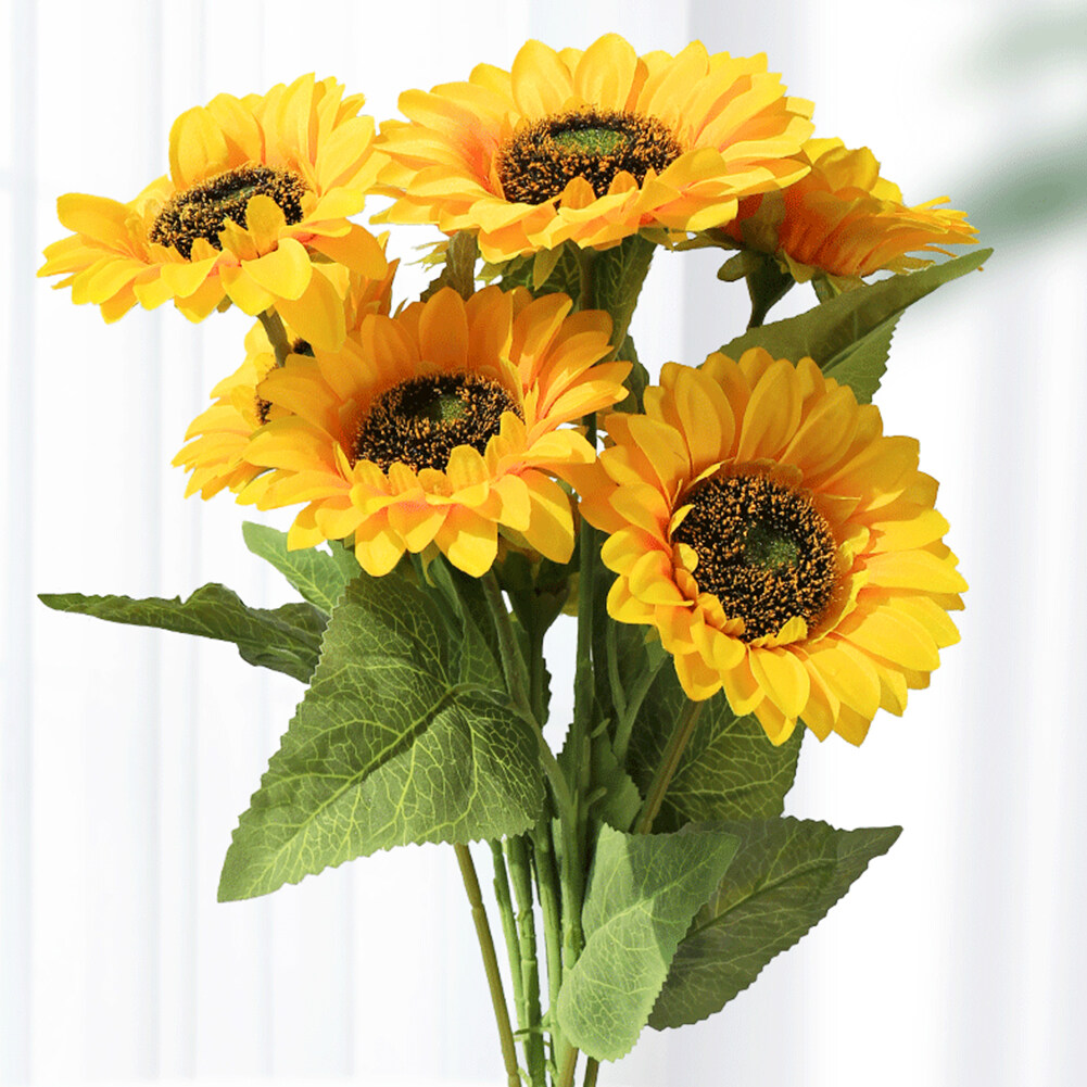 Hittime Sunflower Silk Artificial Flower Bouquet Large Sun Flower Home ...