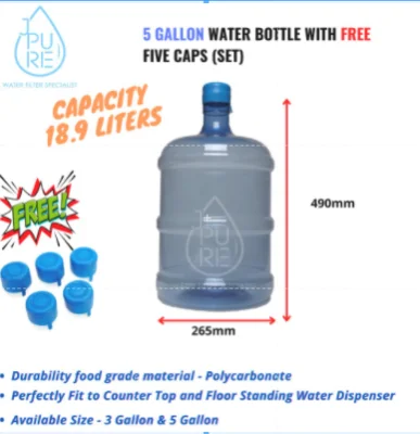 3 Gallon or 5 Gallon Water Bottle With Cap Set For Water Dispenser