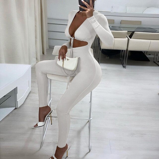 Haris Summer Winter Black Womens Jumpsuit 2021 White Black Bandage Long Sleeve Bodycon Jumpsuits One Piece Outfits Women