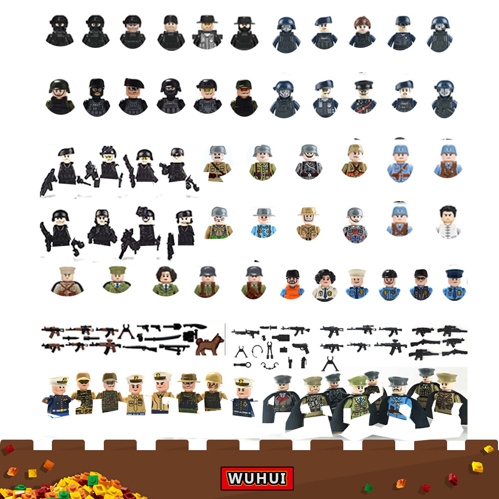 WUHUI 50PCS SWAT Military Army WW2 Minifigures Toy Building Kit Building Blocks SWAT Team City Police Partisans DIY Military Figure Soldier Building Bricks Kids Toy Toys for Boys Girls Compatible with All Brands