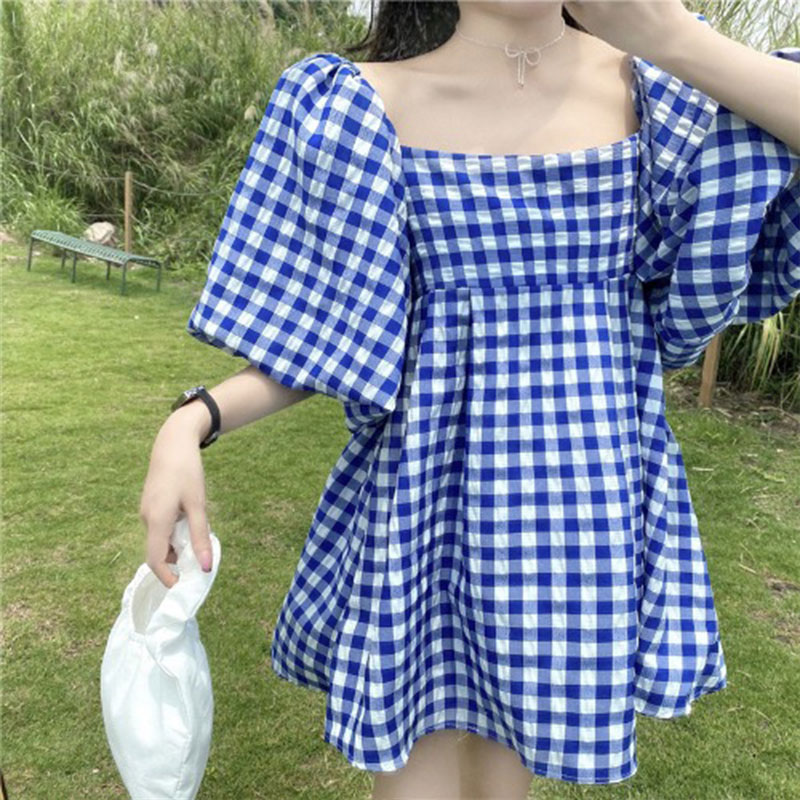 Guima dress Plaid a wrist puff shape wide and
