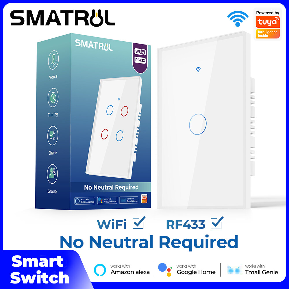 SMATRUL Tuya WiFi Switch พร้อม433Mhz Rf,smartlife APP รีโมทคอนโทรล No