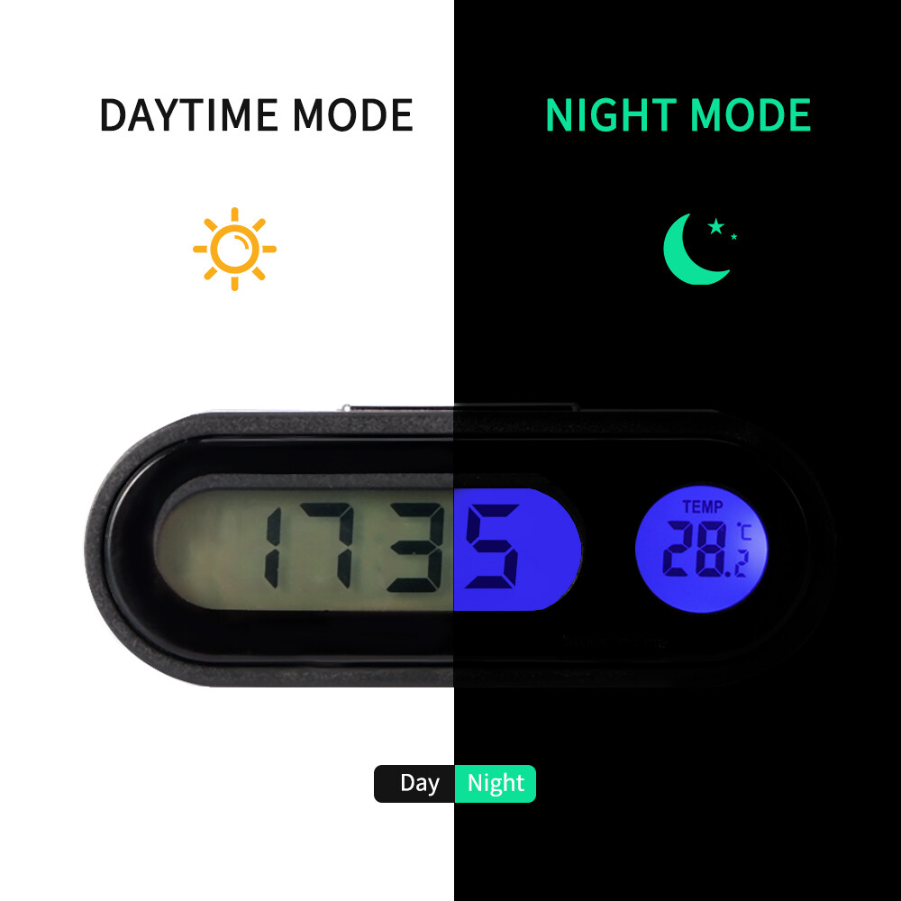Car Mini Electronic Clock Time Watch Auto Dashboard Clocks Luminous Black Digital Display Car Accessories Car Dashboard Clock 2-in-1 Function with Double-sided Sticker