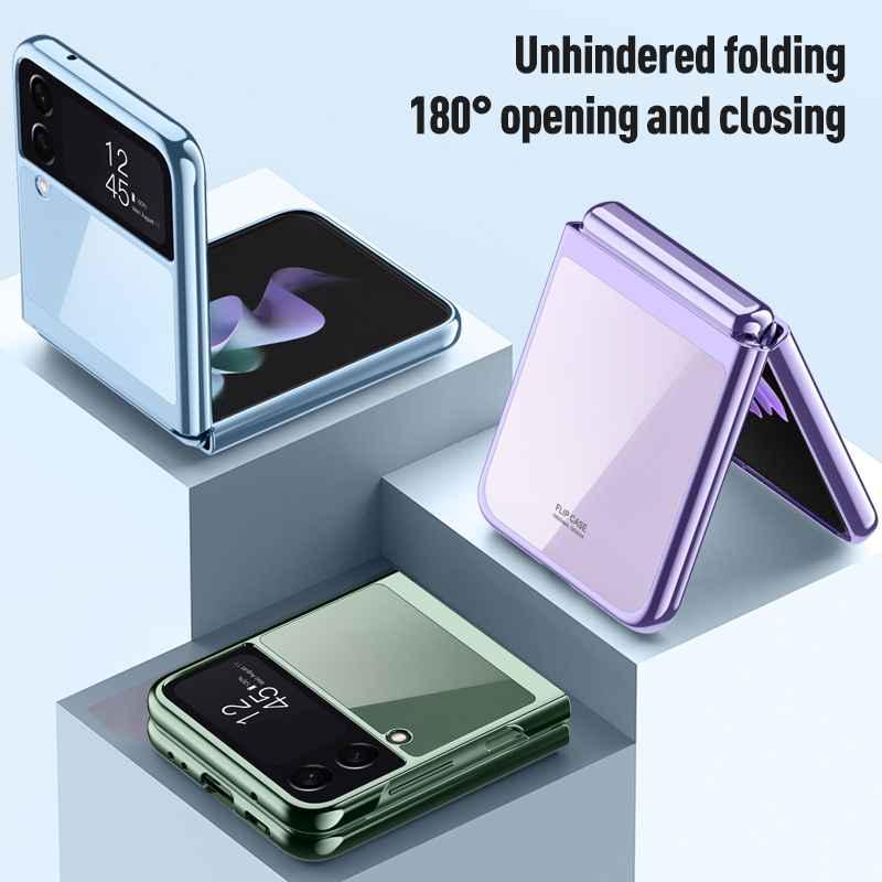 Lenuo Electroplating Frame Case For Samsung Galaxy Z Flip4 Transparent Back Cover Drop Shockproof Phone Case
