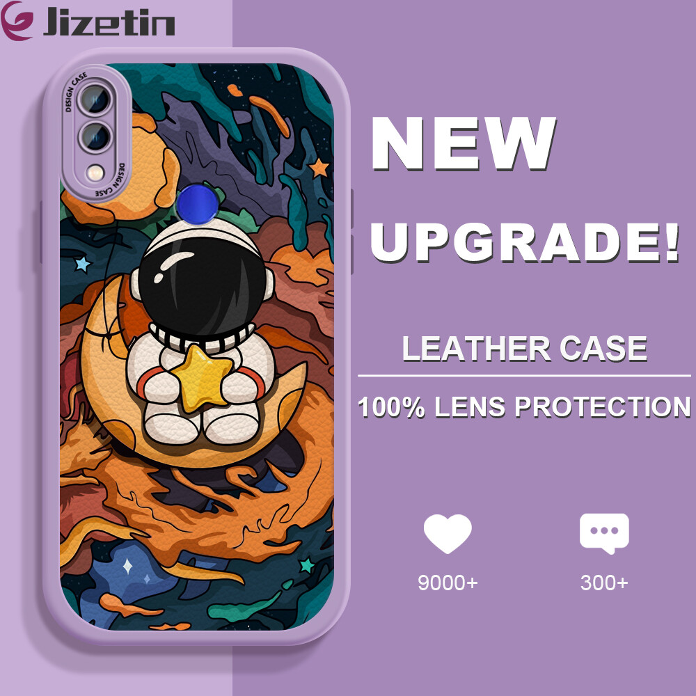 Jizetin Leather Casing For Xiaomi Redmi Note 7 Note 7 Pro Note 8 Note 8 Pro Handphone Casing Slim Skin Feeling Cartoon Astronaut Leather Back Casing Soft Silicone PU Leather Cover Phone Case