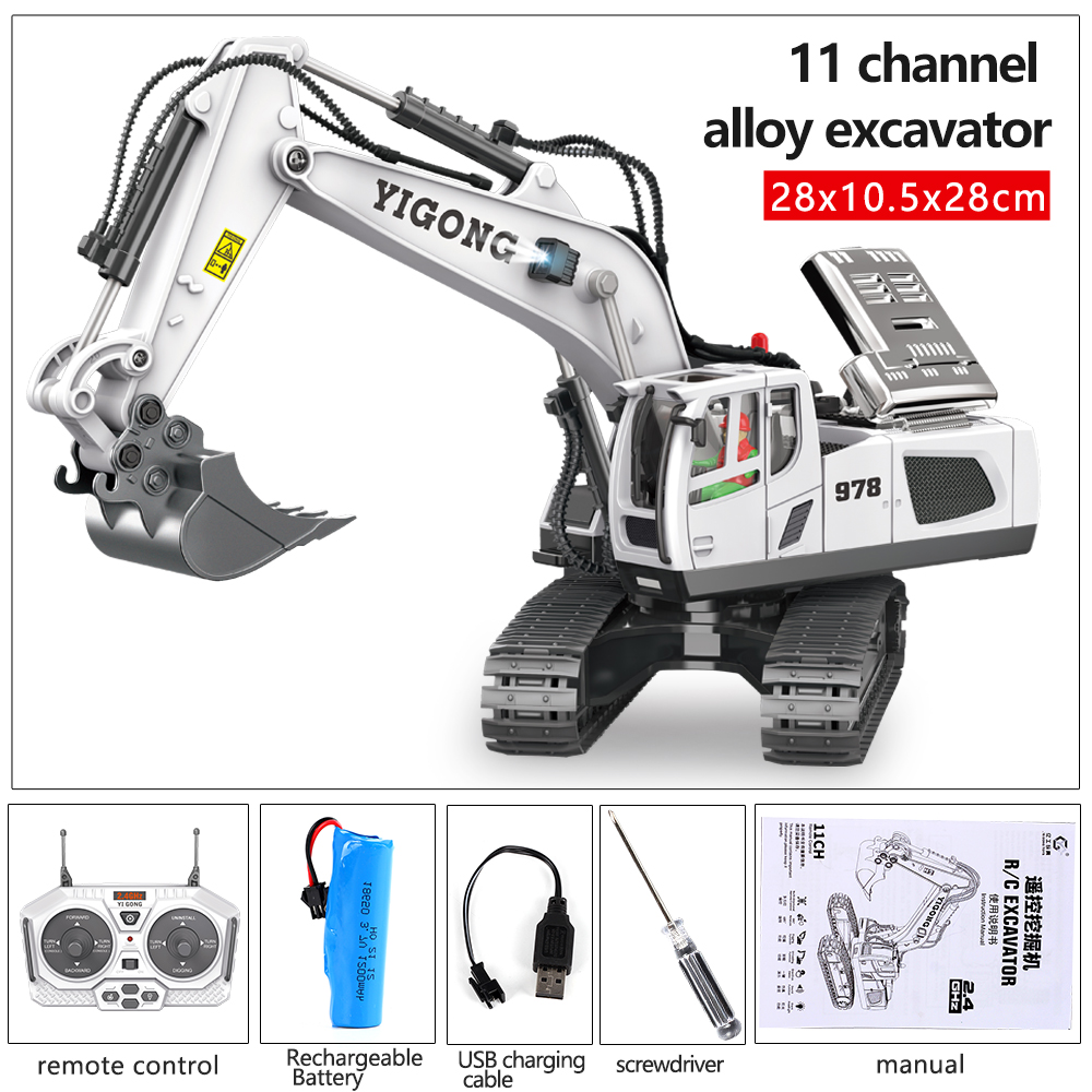 Kmoist 1:20 RC Excavator 2.4G RC Bulldozer Remote Control Engineering Vehicle Crawler Loader Truck with Light and Sound Multifunctional Car Toy for Kids Boy Gift