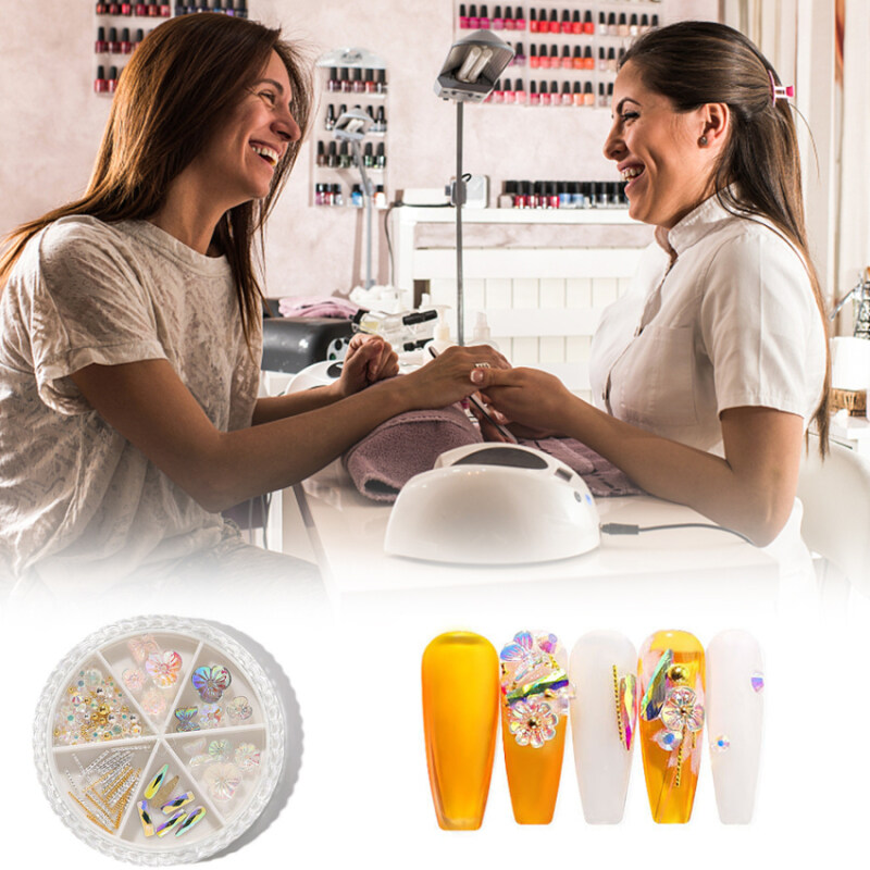 1 Hộp Bàn Xoay Móng Tay Tắc Kè Hoa Màu Hỗn Hợp 6 Ô Móng Nghệ Thuật Làm Móng Kim Cương Hình Bướm Đính Đá AB Tự Làm Phụ Kiện giá rẻ