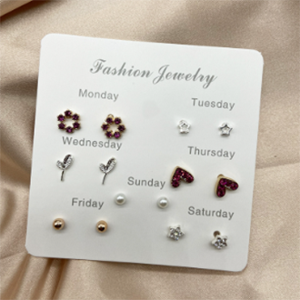 Beautiful Girl 7 Pair/set Fashion S925 Stud Earrings Pearl Geometric Round Heart Ear Studs for Women Rainbow Dolphin