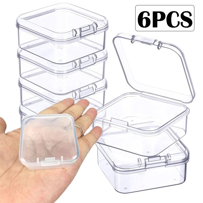 [Featured] 6 Pcs / Set 4.3*4.3CM Mini Clear Plastic Small Box / Fashion Jewelry Earplugs Storage Boxes / Case Container / Beads Organizer Transparent Square Box