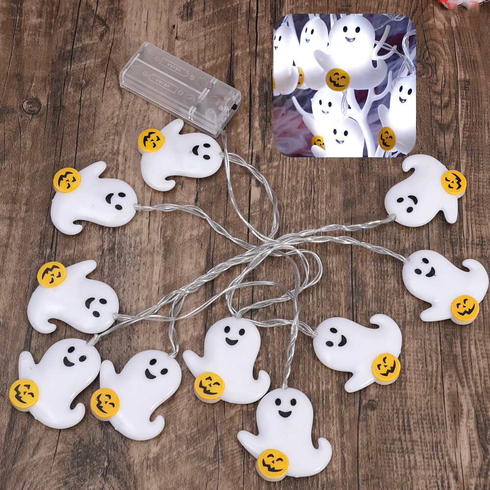 2m 10 Lights Cute Ghost Pumpkin LED Light String White Light Warm Light Halloween Atmosphere Decorative Light String Battery Powered