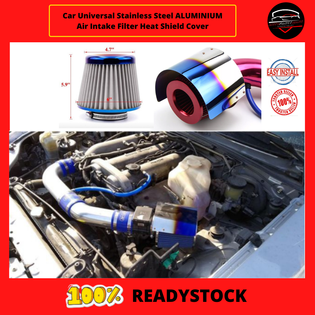Car Universal Stainless Steel ALUMINIUM Air Intake Filter Heat Shield Cover  wira waja myvi alza civic exora axia | Lazada