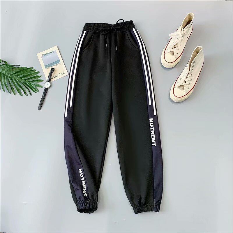 IELGY plus size casual pants black sports nine points