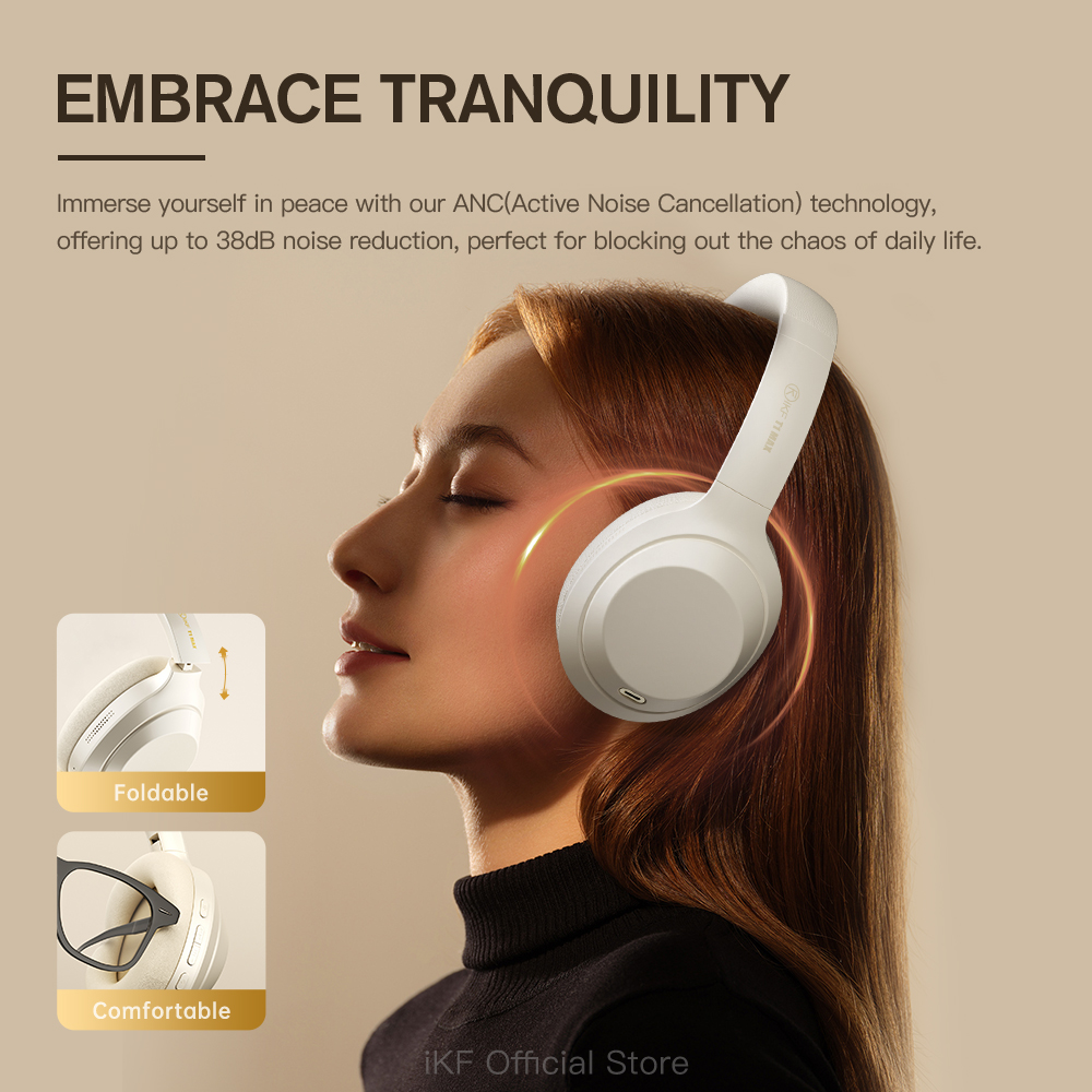iKF T1-MAX Bluetooth Active Noise Cancelling Headphone HIFI Wireless Headset 100H Wired ENC ANC Earphone 3D Speace Sound Movie Mode