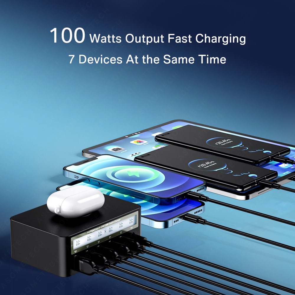 TOPZERO Wireless Charging QC3.0 Quick Charger 100W PD Type C LED Display Fast Charger USB Charger Adapter For Huawei P30 Pro Samsung Note 10 iPh Xiaomi OPPO VIVO