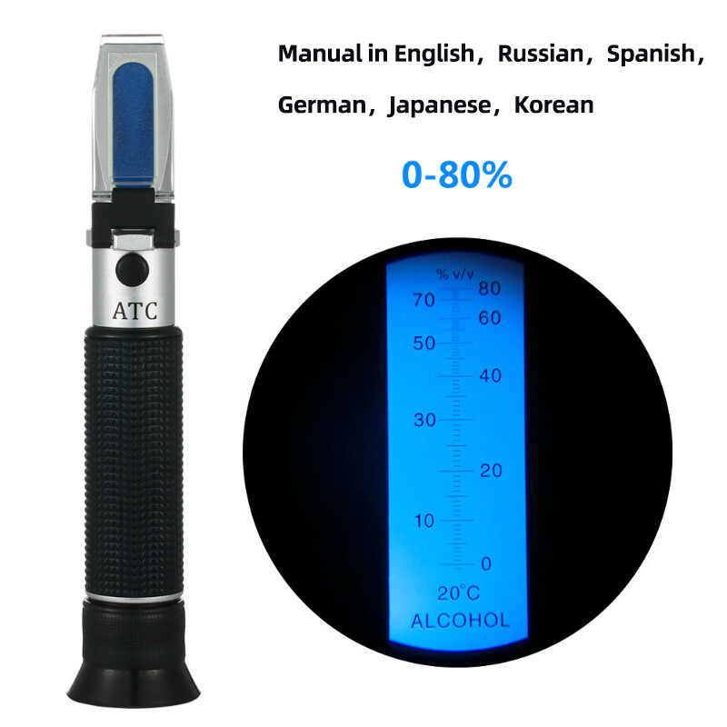 RCYAGO Hand held 0-80% Alcohol Refractometer ATC Spirits Tester Alcoholometer (single scales)