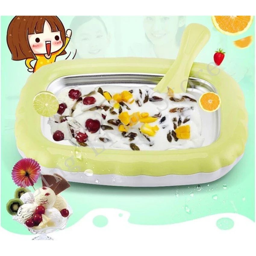 【MegaShop-Home】DIY Fried Ice Cream Machine Frozen Yogurt Smoothie Ice Cream Maker Fruit Yogurt Porridge Milkshake Pan Homemade Fried Ice Tray