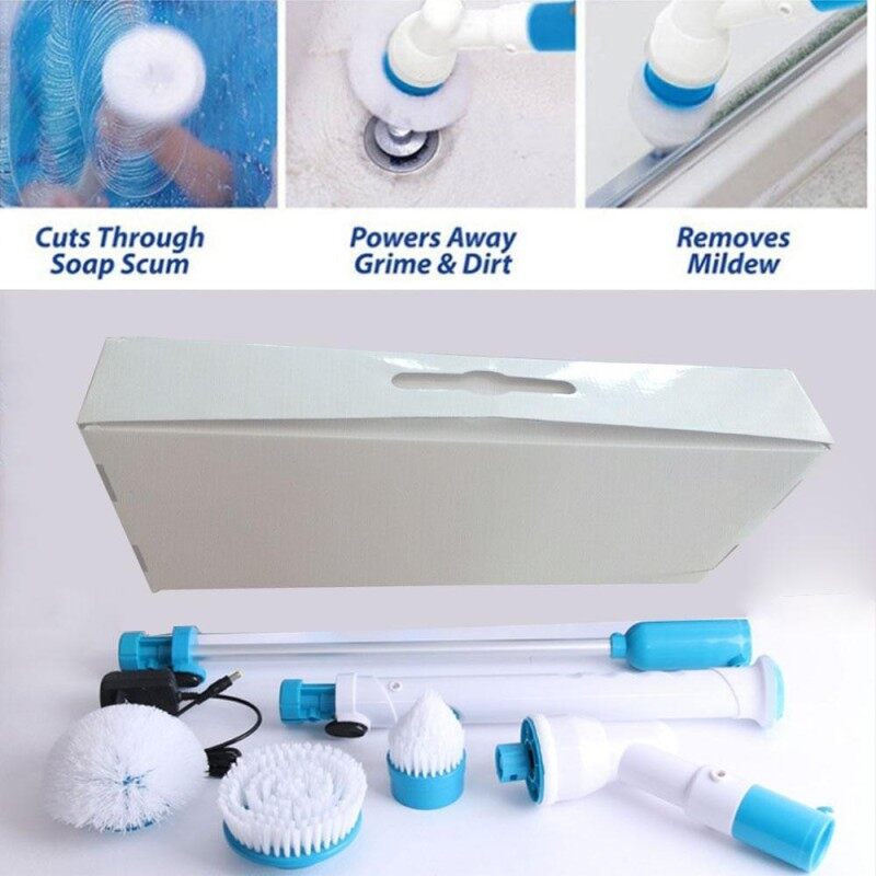 Turbo Scrub - Cordless Electric Rechargeable Telescopic Surface Scrubber And Cleaner With 3 Brush Head ,UK Plug - intl Singapore