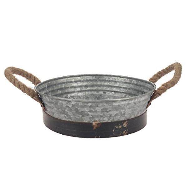 Est Stonebriar Rustic Black Best Quality Stonebriar Round Galvanized Metal Serving Tray With Rust Trim And Rope Handles Rustic Home Decor