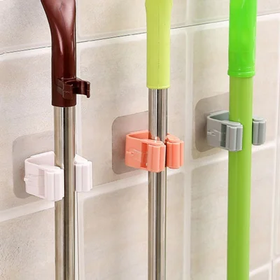 Nail-free Mop Holder Bathroom Wall Sticker Floor Mop Clip and Household Bathroom Mop Hook Kitchen Accessories