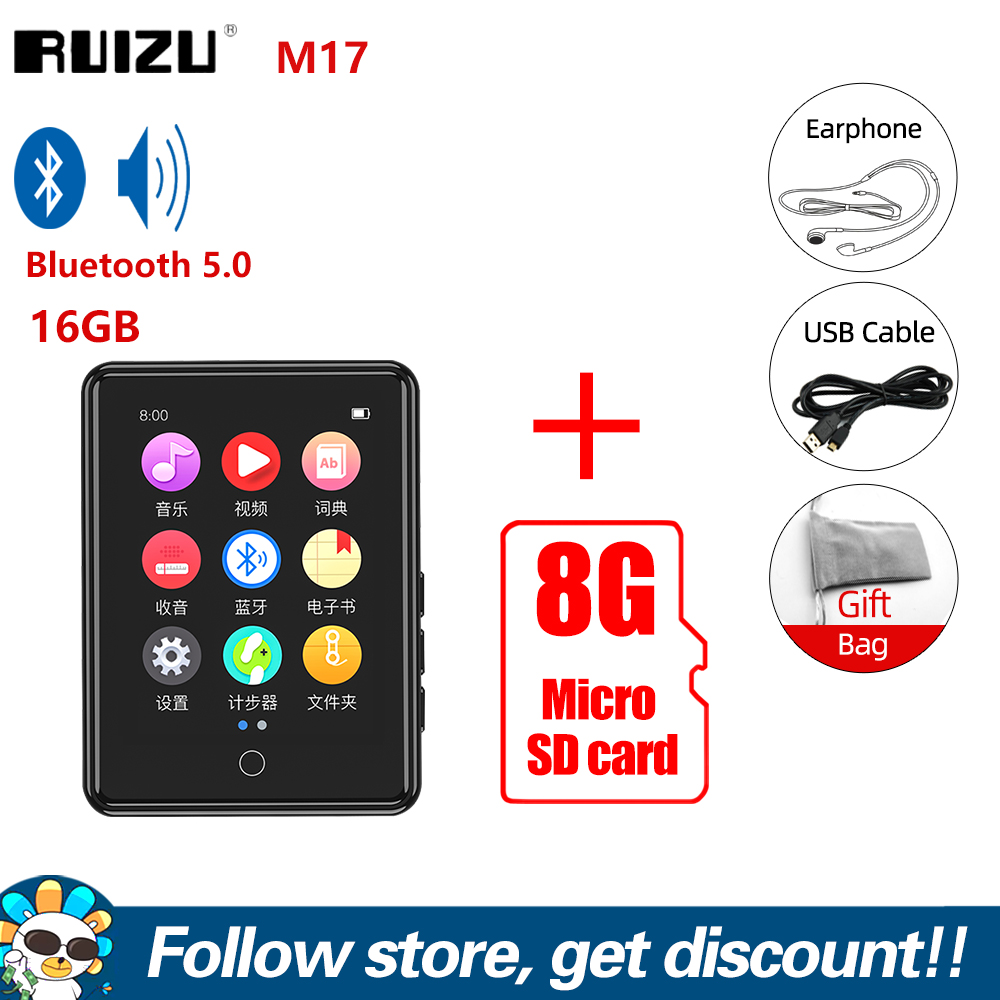 RUIZU M17 Mini Bluetooth MP3 MP4 Player With Built-in Speaker Full Touch Screen Walkman Portable Music Audio Player HIFI Lossless Music MP3 Player Support FM Radio E-book Recording Small Pocket Video Player Support TF Card