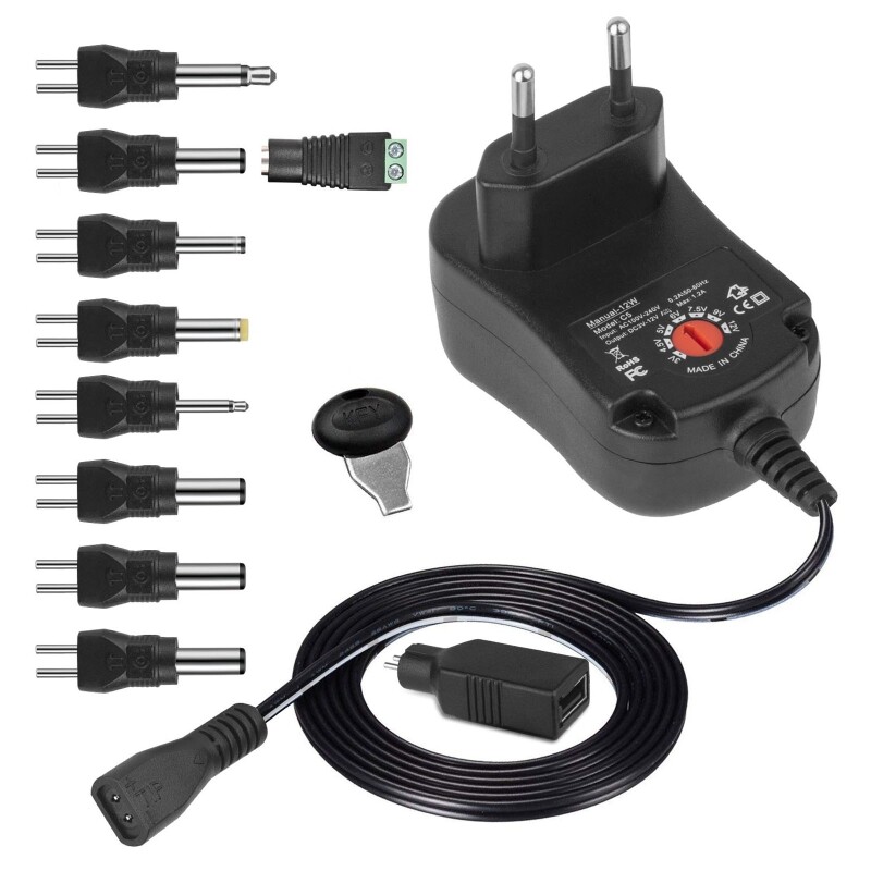 Universal 12w 3v 4.5v 5v 6v 7.5v 9v 12v ac dc adapter power supply for router led light cctv camera radio speaker toys