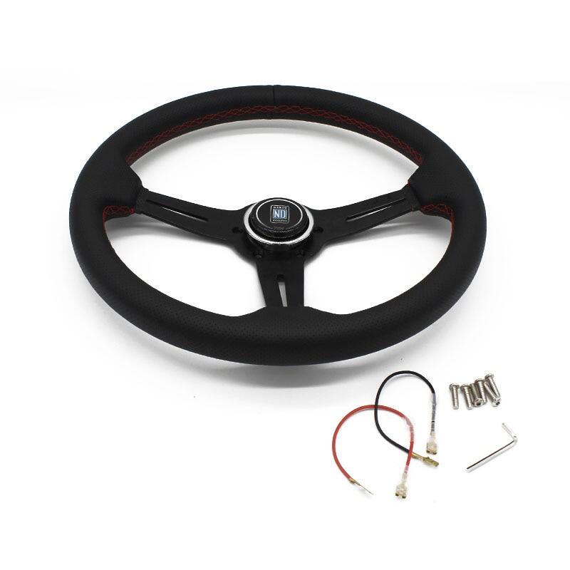 Universal 14Inch 350Mm Nardi Leather JDM Car Racing Steering Wheel Drifting Sport Deep Steering Wheels For VW Honda Toyota
