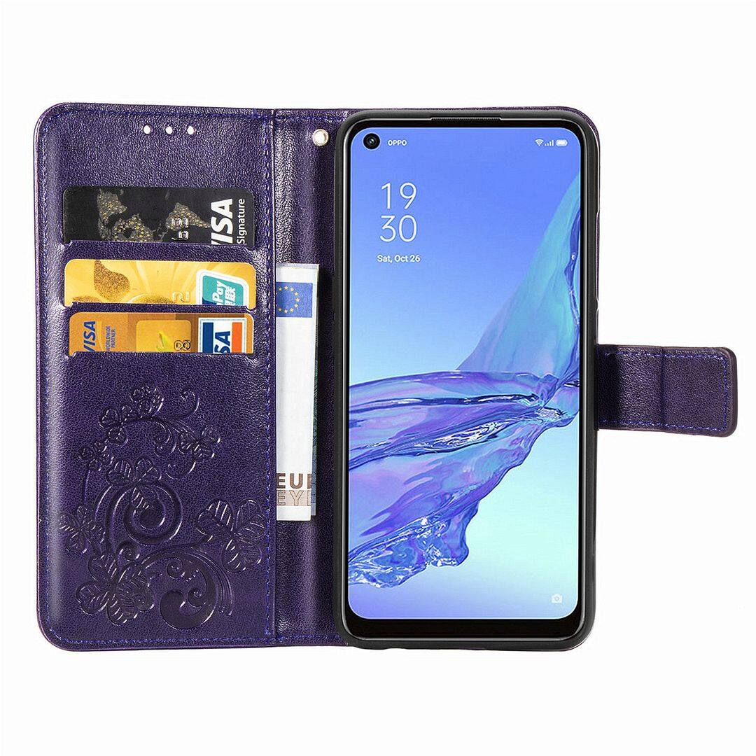 FAYANGRIES For Oppo A53 (2020) (6.5 ) Case, Clover Embossing Solid color Phone Casing Flip Advanced Business PU Leather Cover Stand Support Bracket Succinct Wallet
