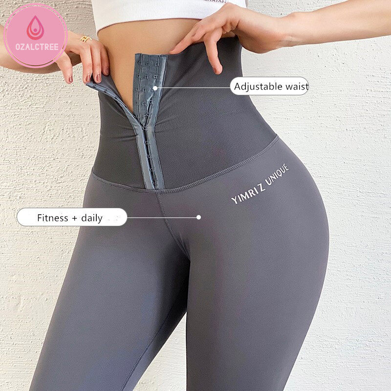 OzalCtree waist abdomen yoga pants women stretch tight peach hips net red sports pants running training fitness pants outer wear