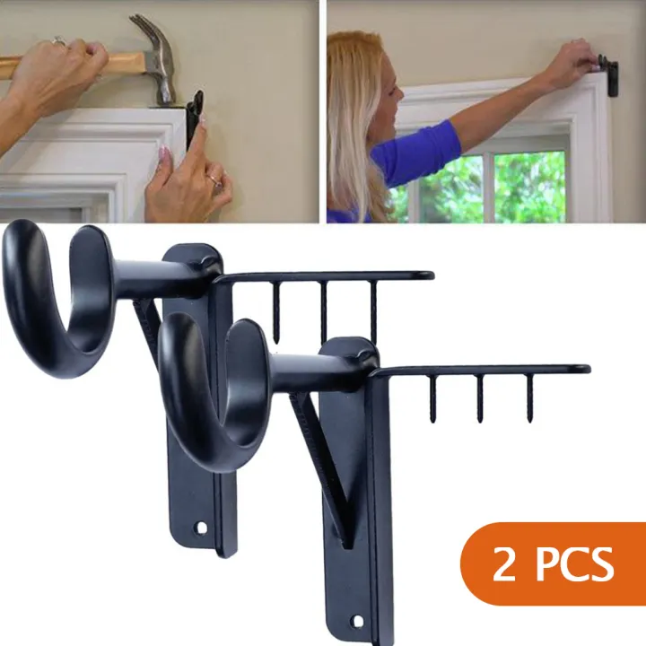 Tp 1 Pair Curtain Rod Bracket Holders Tap Right Into Window Frame High Quality New Household Lazada Singapore - How To Hang A Curtain Rod With Brackets
