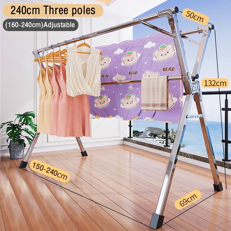 CASA【Foldable/Extendable】Ampaian baju Stainless Steel 240cm double pole