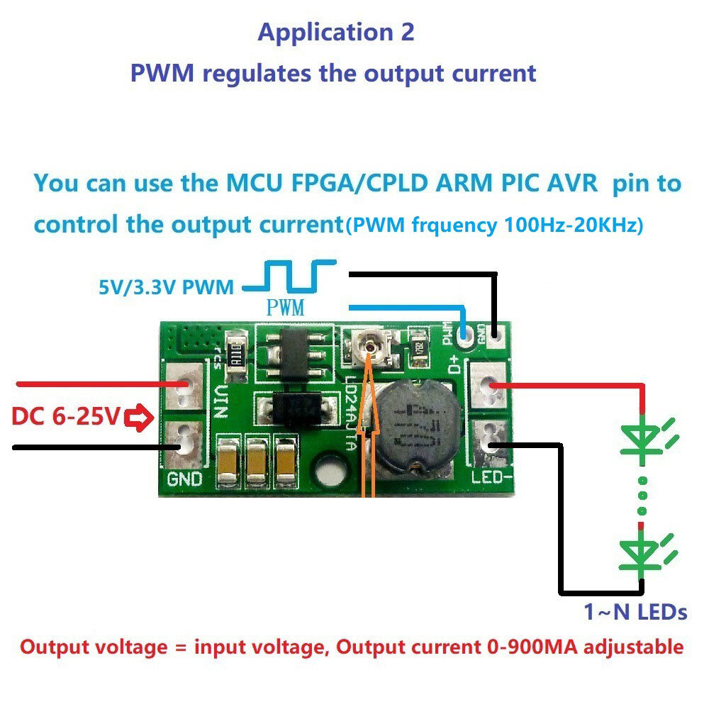 DC 9V 12V 18V 24V 20W Adjustable LED Driver PWM Controller DC-DC Step-down Converter Constant Current 0-900MA Adjustable Driver