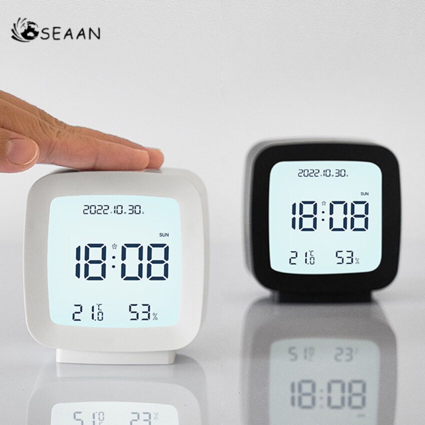 Digital Alarm Clock Temperature Humidity Calendar Week Backlight Desktop Electronic Clock 12/24H Bedside LED Clock