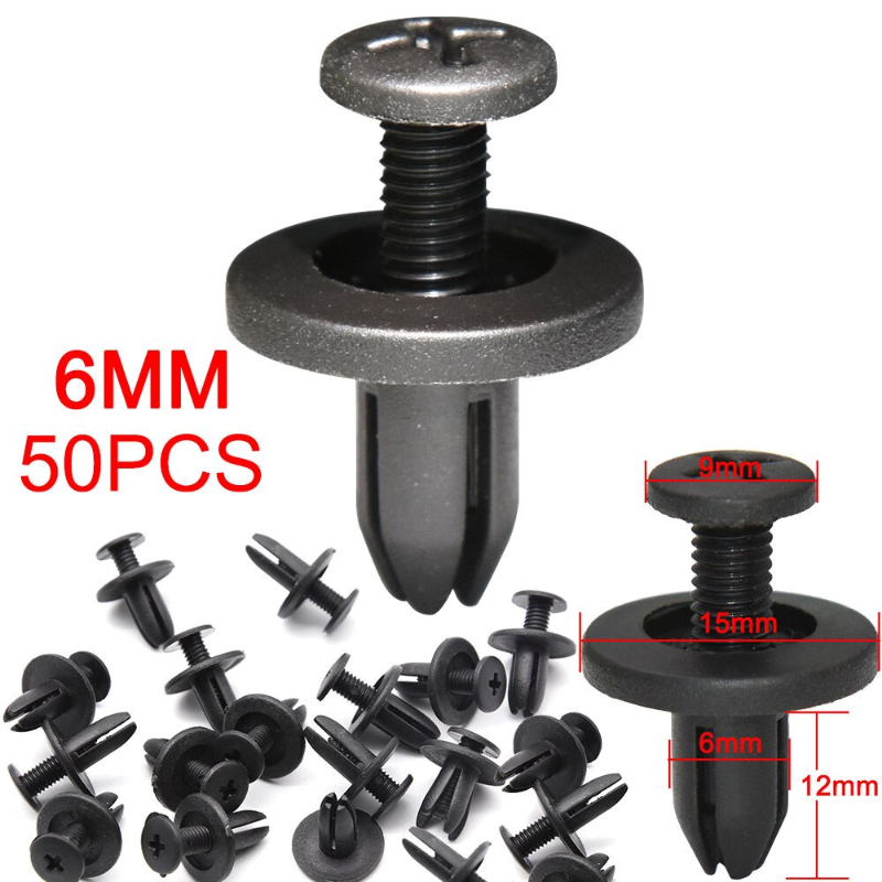 RTO 50PCS 6mm Plastic Car Fastener Clips Car Bumper Fender Push Type Fixing Clips Door Panel Fender Liner Rivets Black Car Fastener Push Clips Black Car Door Trim Fastener Clips