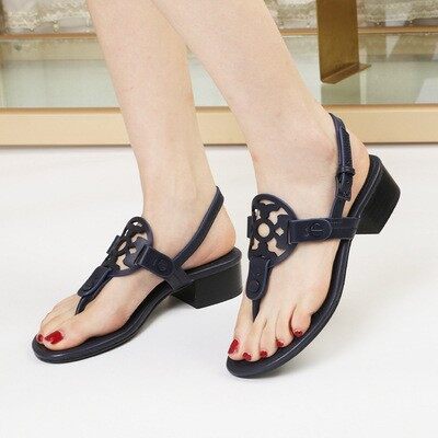 Tory Burch Fashionable American TB European and American Summer New Cowhide Mid Heel Sandals Women's Large Size Leather