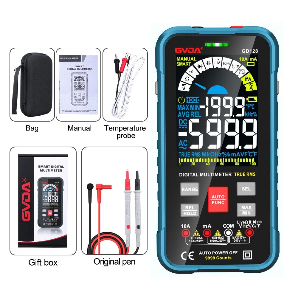 Gvda new smart multimeter auto range 1000v 10a digital capacitance tester true rms rel ohm hz ac dc meter multimetro