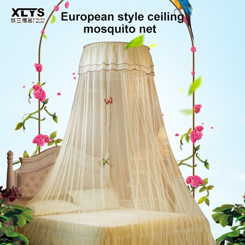 XINLANYASHE Mosquito net 5 feet 6 feet large mosquito net Mosquito net hanging with high encryption ceiling lace princess dome floor to ceiling mosquito net