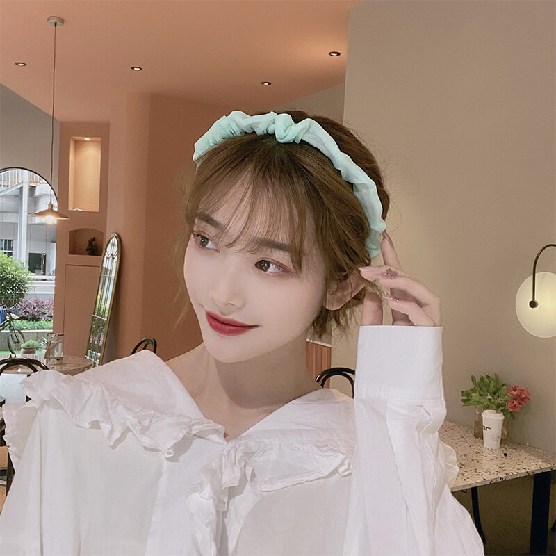 Korean Style Ruffled Pleated Hairband, Solid Color