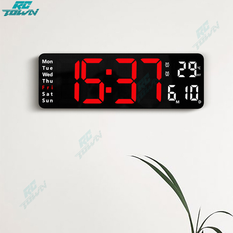 13-inch Led Digital Alarm Clock Time Date Temperature Week Display Wall-mounted Electronic Wall Clock