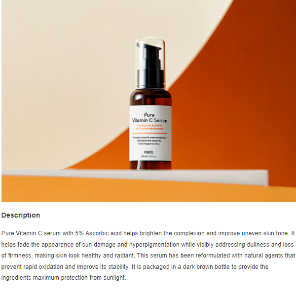 PURITO Pure Vitamin C Serum 60ml / Serum vitamin C làm sáng da, giảm thâm.