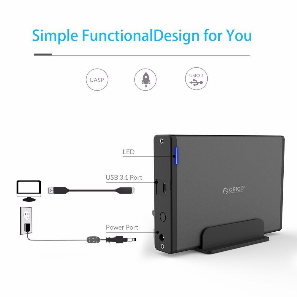 ORICO Đầu Đọc 3.5 Inch Vỏ HDD Type C/USB3.0 Vỏ Bọc Ổ Cứng SATA Sang USB3.1 Ổ Đĩa Cứng Gắn Ngoài Cho Ổ Cứng 2.5/3.5''