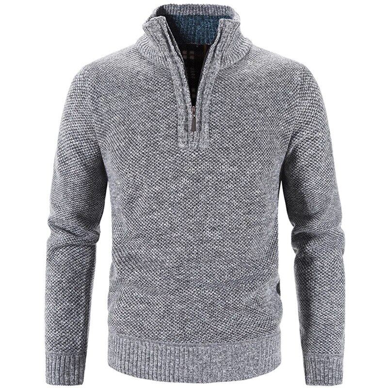 Winter Men's Fleece Thicker Sweater Half Zipper Turtleneck Warm Pullover Quality Male Slim Knitted Wool Sweaters For193_voghion.com
