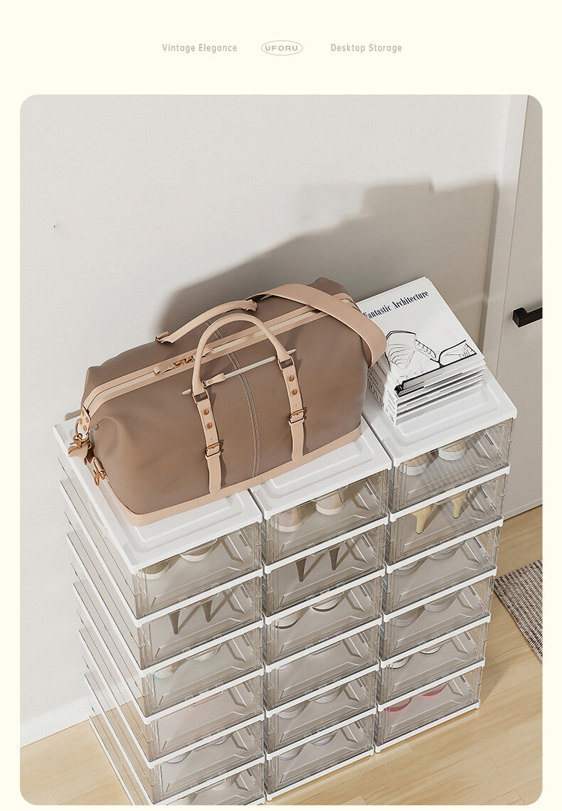 Transparent folding shoe box multi-layer shoe storage box integrated installation-free household shoe cabinet plastic shoe rack display stand