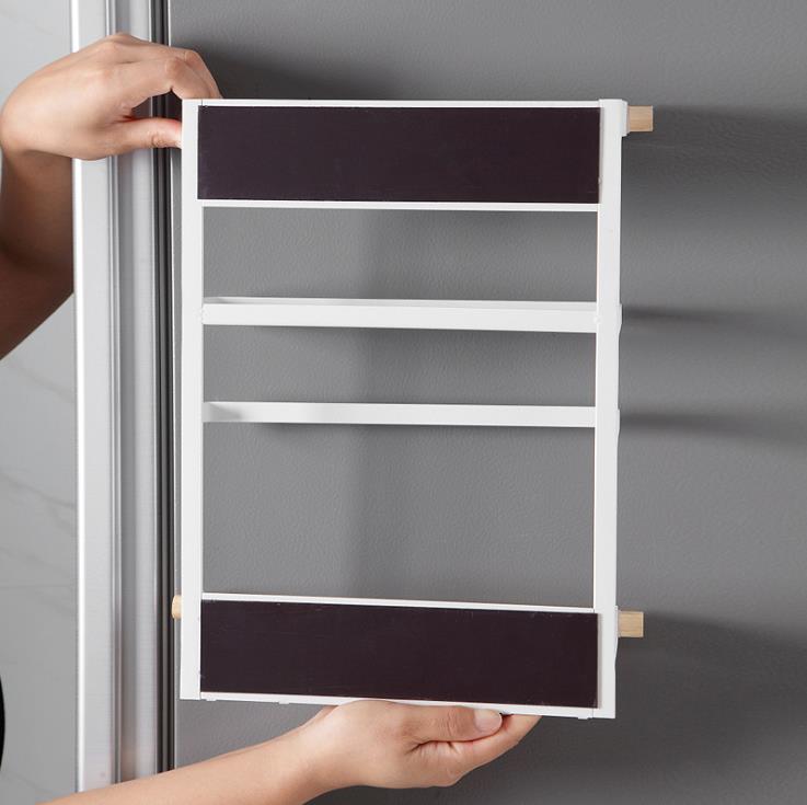 Kệ sắt từ tính để đồ tủ lạnh 4 tầng, giá để đồ tủ lạnh bằng gỗ lắp cạnh bên tủ bếp
